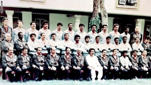 TO GO WITH WORLD CUP 2010 PACKAGE IN ARABIC (FILES) -- File photo dated 28 May 1982 shows the kuwaiti national soccer team posing for a group picture prior to World Cup Group D first round matches in Valladolid. Spain hosted the 12th world Cup with 24 competing nations for the first time. kuwait drew with Czchoslovakia 1-1, lost to France 1-4 and England 0-1, and therefore was eliminated along with Czechoslovakia from the competition. AFP PHOTO/- (Photo credit should read -/AFP/Getty Images)